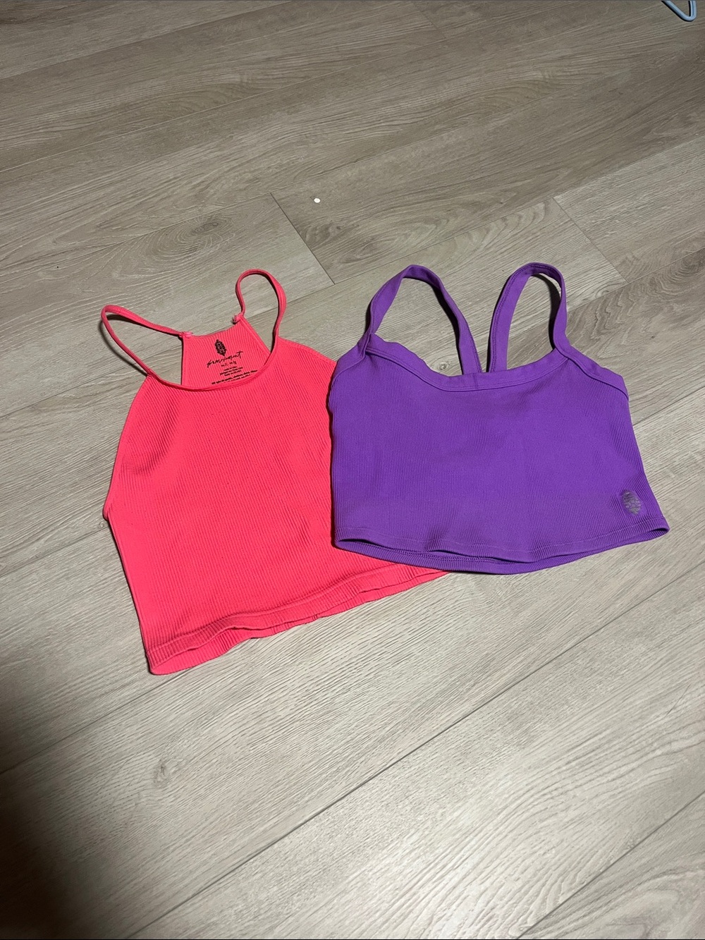 Free People Ribbed Crop Tank Duo in Hot Pink & Violet